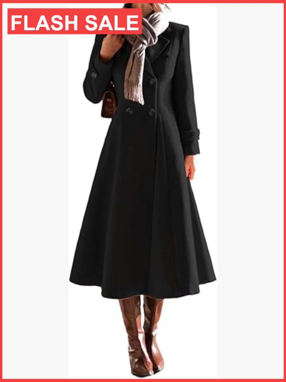 Long Wool Blend Peacoat Double Breasted Trench Coat Notch Lapel Slim Fit Jacket